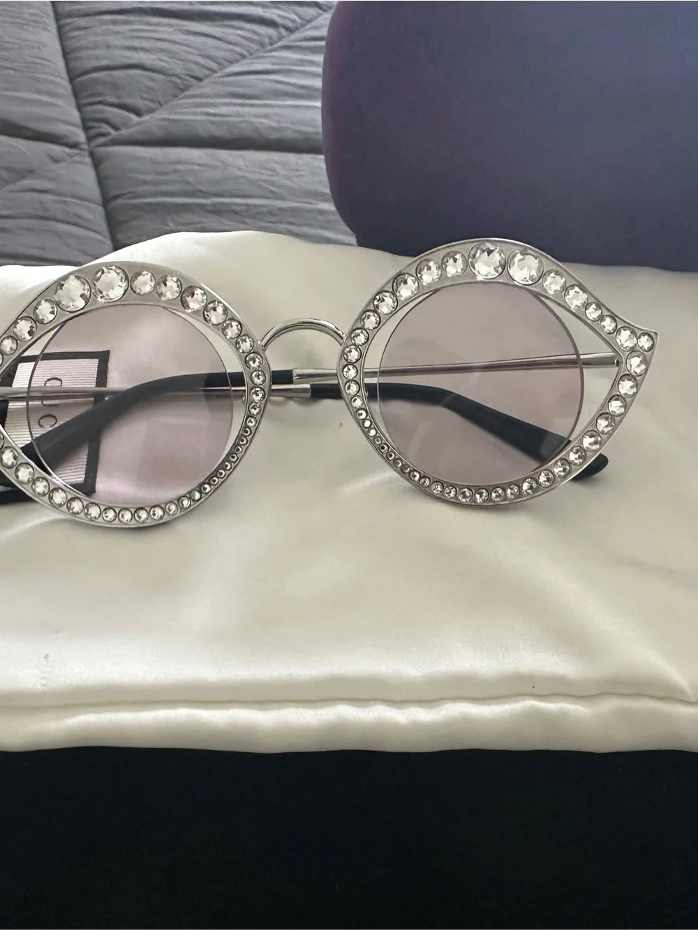 Gucci Crystal-Embellished Cat-Eye Sunglasses in White